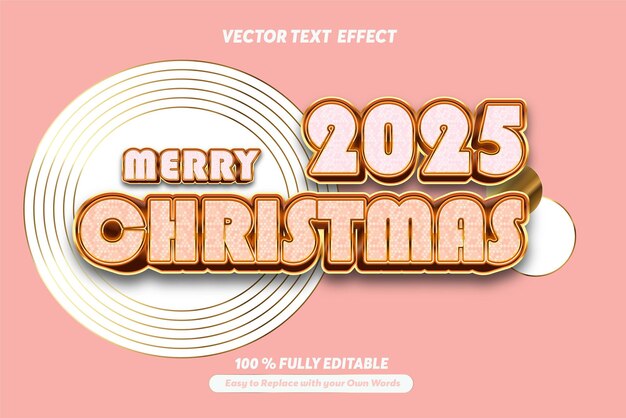 Effet de texte 3D modifiable Joyeux Noël et bonne année 2025.