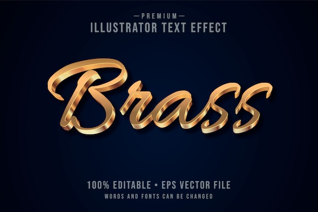 Vecteur effet de texte 3d modifiable en laiton ou style graphique avec dégradé métallique