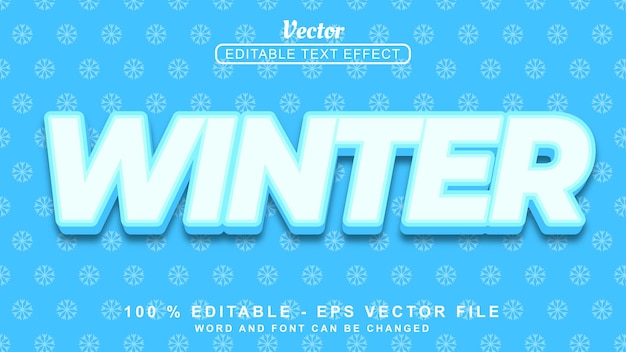 Vecteur effet de texte 3d modifiable style moderne d'hiver blanc isolé sur fond bleu