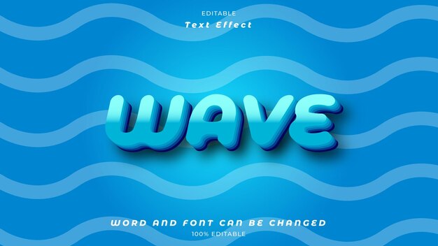 Vecteur effet de texte 3d modifiable vague avec motif de vague sur fond bleu