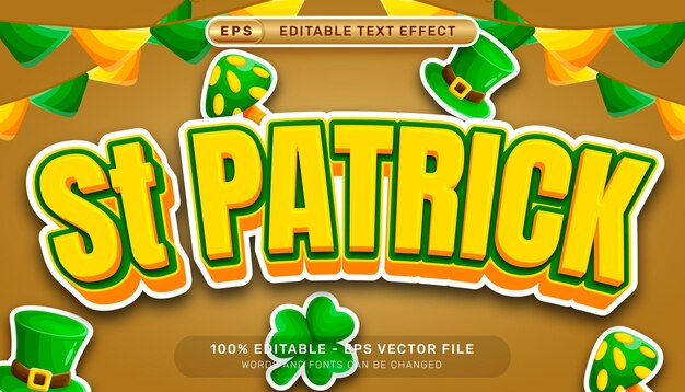 Vecteur effet de texte 3d de la saint-patrick et effet de texte modifiable avec élément de la saint-patrick