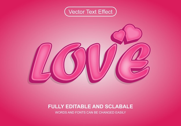 Effet de texte d'amour modifiable en 3d avec des coeurs sur fond rose