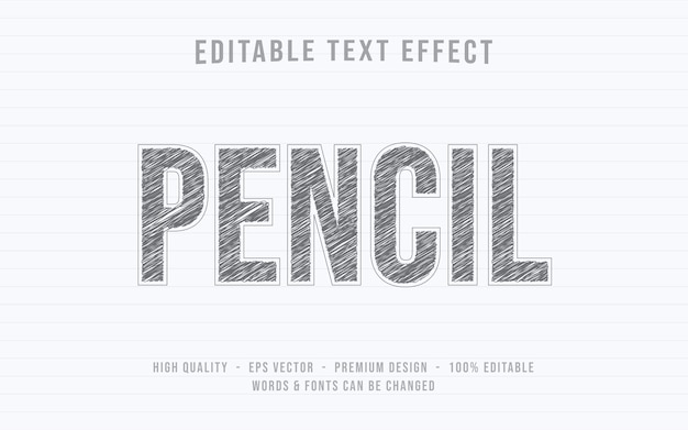 Vecteur effet de texte au crayon et style d'esquisse d'effet de texte de dessin au crayon