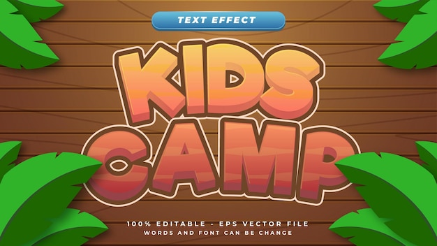 Effet de texte coloré Kids Camp et modèle de conception de style 3d avec texte modifiable