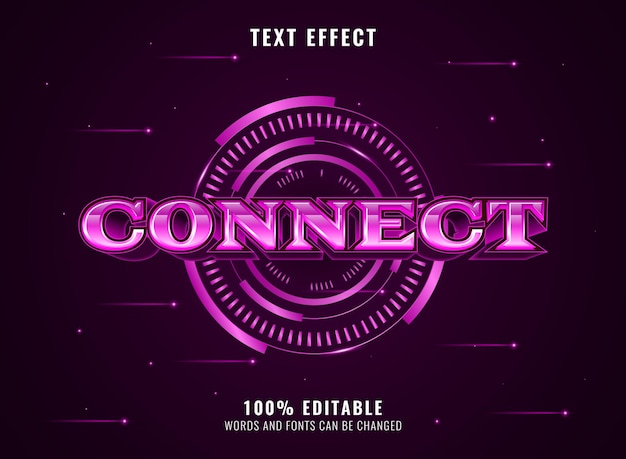 Effet de texte de connexion violet futuriste moderne avec cadre d'hologramme en cercle