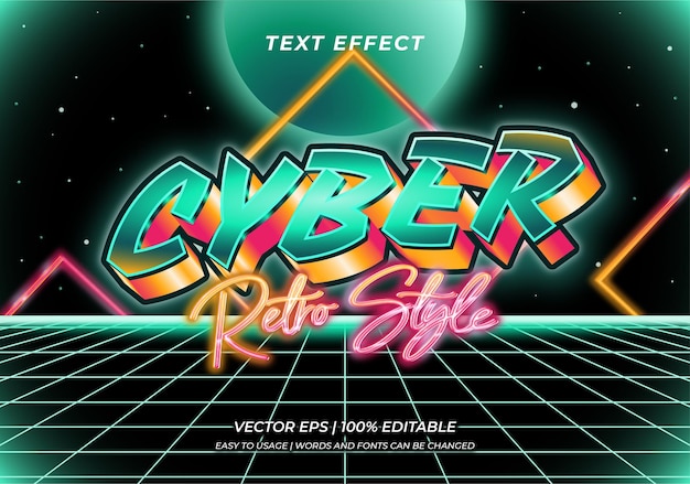 Effet De Texte Cyber De Style Rétro Avec Couleur Métallique Vert Orange