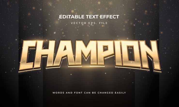 Vecteur un effet de texte doré avec le mot champion dessus