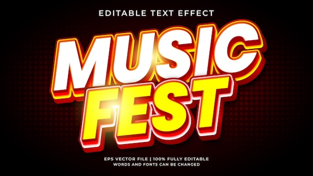 Effet de texte du festival de musique, style de texte modifiable au néon et au festival