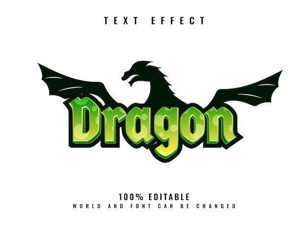 Vecteur effet de texte du titre du logo du jeu fantasy dragon avec un style moderne ludique et une silhouette de dragon