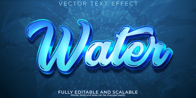Vecteur effet de texte de l'eau style de texte bleu et liquide modifiable