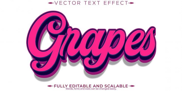 Vecteur effet de texte éditable de raisin style de texte édible de fruits et d'aliments