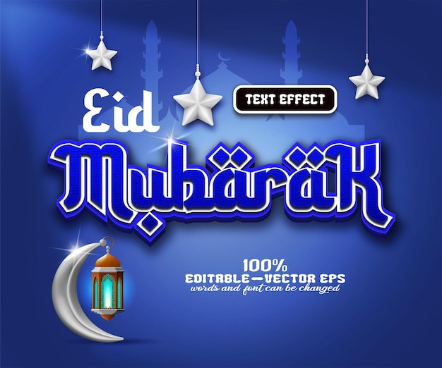 Effet De Texte Eid Mubarak Modifiable Illustration Vectorielle De Style 3d Alphabet Bleu Texturé