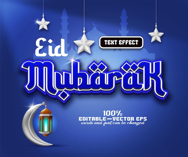 Effet de texte eid mubarak modifiable Illustration vectorielle de style 3d alphabet bleu texturé