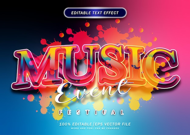 Effet de texte d'événement de festival de musique Conception de titre à la mode de style de police de typographie colorée