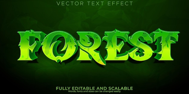 Vecteur effet de texte de forêt arbre modifiable et style de texte vert