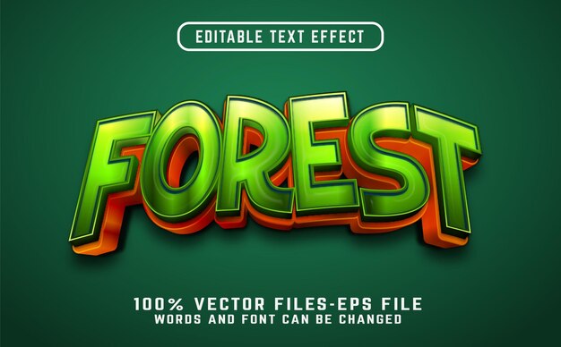 Effet de texte de forêt avec des vecteurs premium de style dessin animé