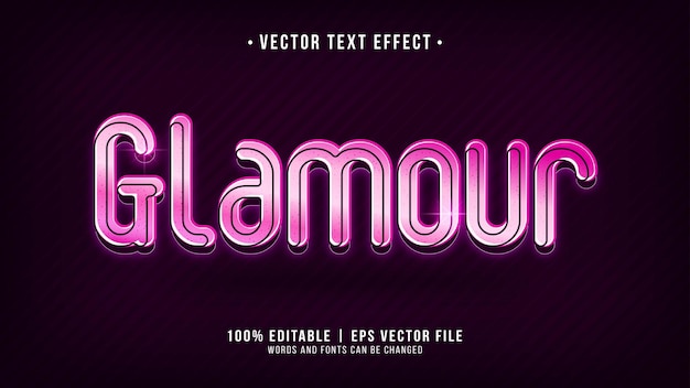 Vecteur effet de texte glamour avec néon