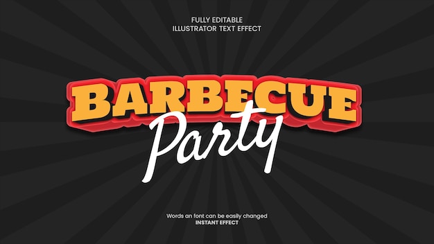 Un effet de texte d'illustrateur vibrant et entièrement modifiable parfait pour les invitations à la fête au barbecue
