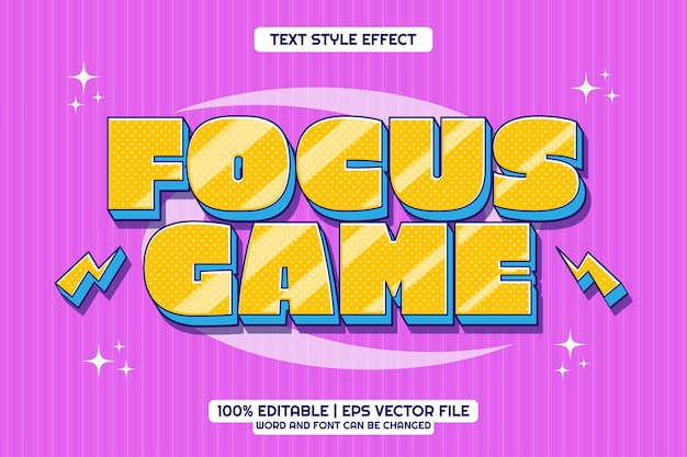Effet de texte de jeu Focus Éditable dans le style de dessin animé 3D