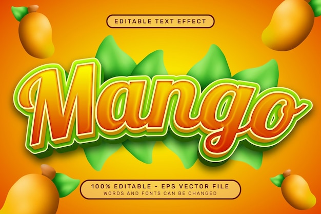Vecteur effet de texte mangue 3d et effet de texte modifiable avec illustrations de mangue