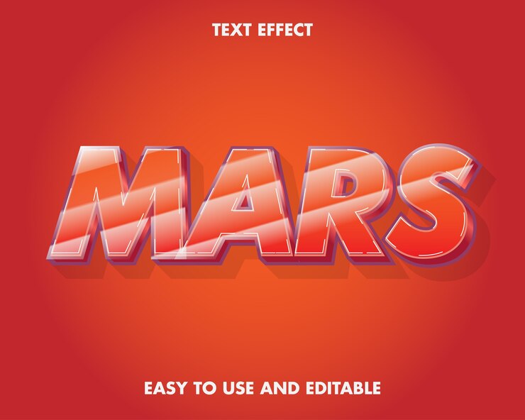 Effet de texte de Mars. Facile à utiliser et modifiable. Illustration vectorielle premium