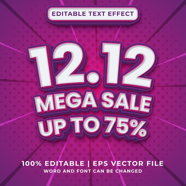 Effet De Texte Modifiable - 12.12 Mega Sale 3d Template Style Vecteur Premium