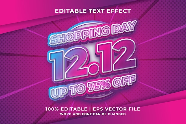 Effet De Texte Modifiable - 12.12 Shopping Day 3d Template Style Vecteur Premium