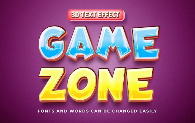 Vecteur effet de texte modifiable en 3d dans le style de dessin animé de game zone kid