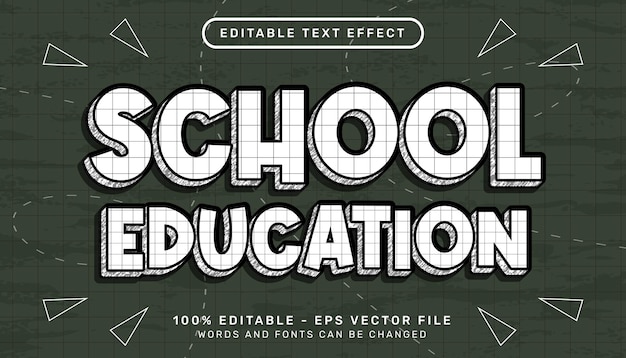 Vecteur effet de texte modifiable 3d de l'éducation scolaire avec un modèle de texture de papier