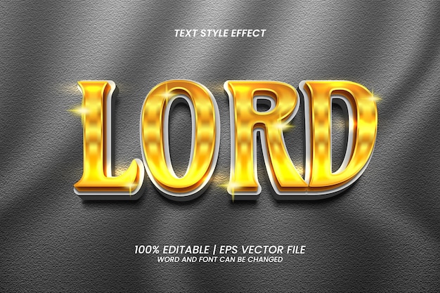 Vecteur effet de texte modifiable 3d gold lord