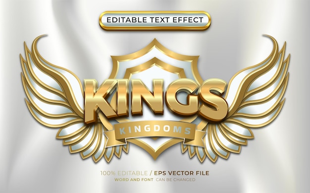 Vecteur effet de texte modifiable 3d kings gold avec emblème ailé