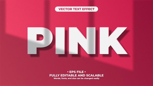 Vecteur effet de texte modifiable en 3d minimaliste rose