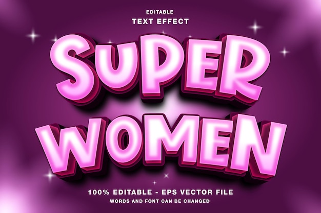 Vecteur effet de texte modifiable 3d super women