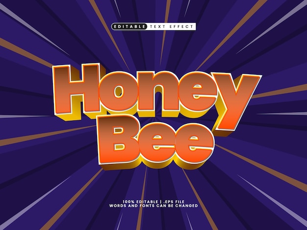 Vecteur effet de texte modifiable d'abeille de miel