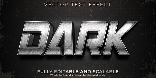Effet de texte modifiable argent foncé, style de texte métallique et brillant