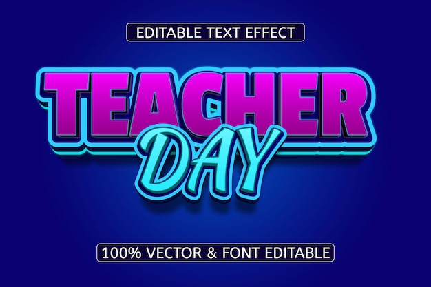 Effet de texte modifiable au néon de style jour de l'enseignant