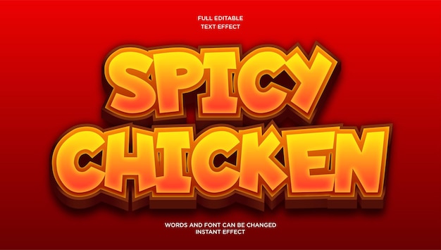 Effet de texte modifiable au poulet épicé rôti effet de texte 3d épicé chaud