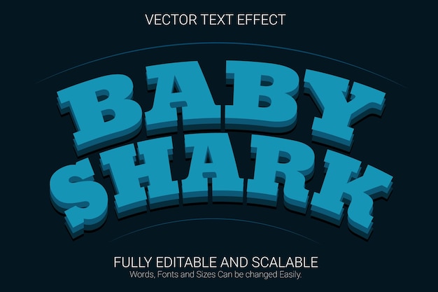 Vecteur effet de texte modifiable bébé requin, style de texte de couleur bleue