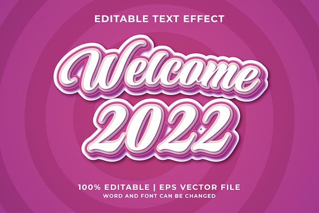 Effet de texte modifiable Bienvenue 2022 vecteur premium de style de modèle 3d