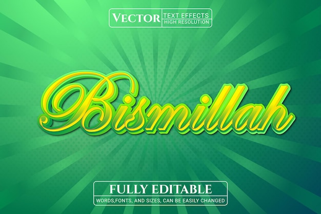 Effet de texte modifiable Bismillah 3d, effet de texte modifiable - Commencer avec le modèle islamique Bismillah 3d