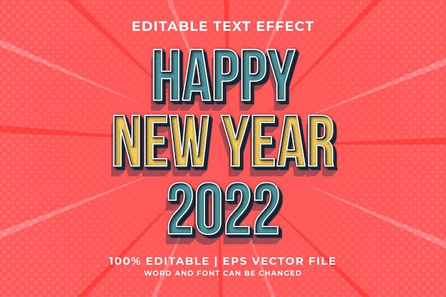 Effet de texte modifiable Bonne année 2022 Vintage vecteur premium de style de modèle 3d