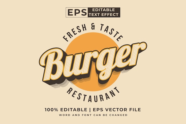 Effet de texte modifiable burger logo 3d style vintage vecteur premium