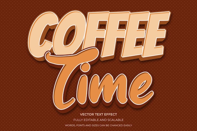 Vecteur effet de texte modifiable coffee time 3d