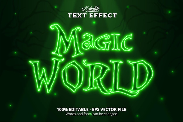 Effet de texte modifiable Fond vert Texte Magic World Style néon