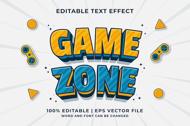 Effet de texte modifiable Game Zone 3d Style de modèle de dessin animé vecteur premium