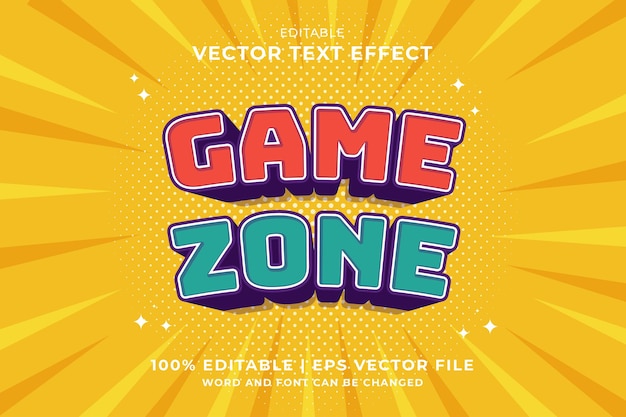 Effet de texte modifiable Game Zone 3d Style de modèle de dessin animé vecteur premium