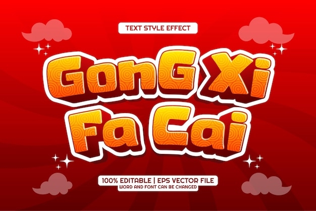 Effet de texte modifiable Gong Xi Fa Cai style de dessin animé chinois