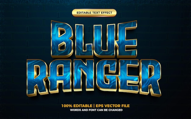 Effet De Texte Modifiable De Héros De Dessin Animé Bleu Ranger Or 3d