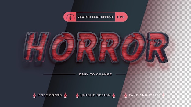 Vecteur effet de texte modifiable d'horreur, style de police
