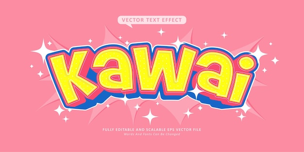 Vecteur effet de texte modifiable kawai